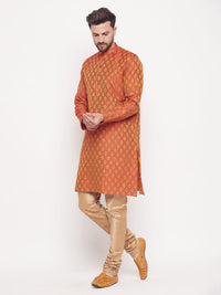 Thumbnail for VM by Vastramay Men's Red And Rose Gold Silk Blend Kurta Pyjama Set - Distacart
