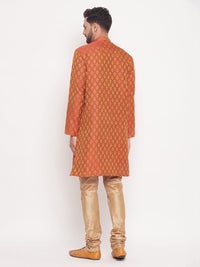 Thumbnail for VM by Vastramay Men's Red And Rose Gold Silk Blend Kurta Pyjama Set - Distacart