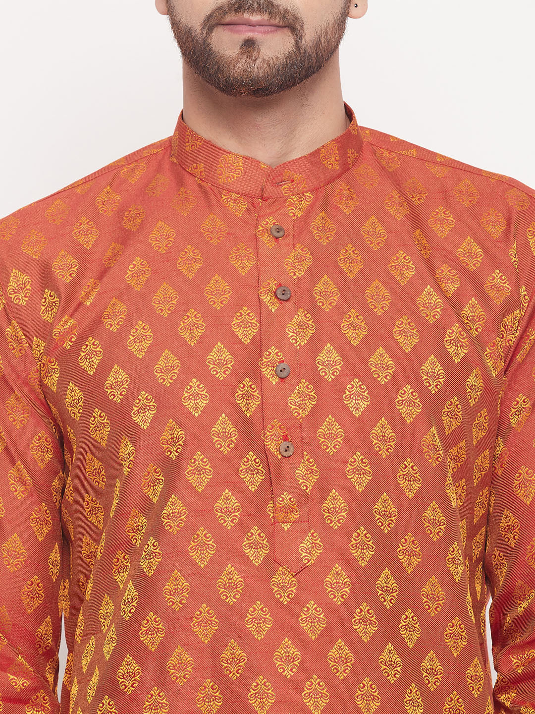 VM by Vastramay Men's Red And Rose Gold Silk Blend Kurta Pyjama Set - Distacart