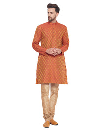 Thumbnail for VM by Vastramay Men's Red And Rose Gold Silk Blend Kurta Pyjama Set - Distacart