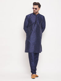 Thumbnail for VM by Vastramay Men's Navy Blue Silk Blend Kurta Pyjama Set - Distacart