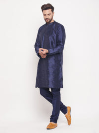 Thumbnail for VM by Vastramay Men's Navy Blue Silk Blend Kurta Pyjama Set - Distacart