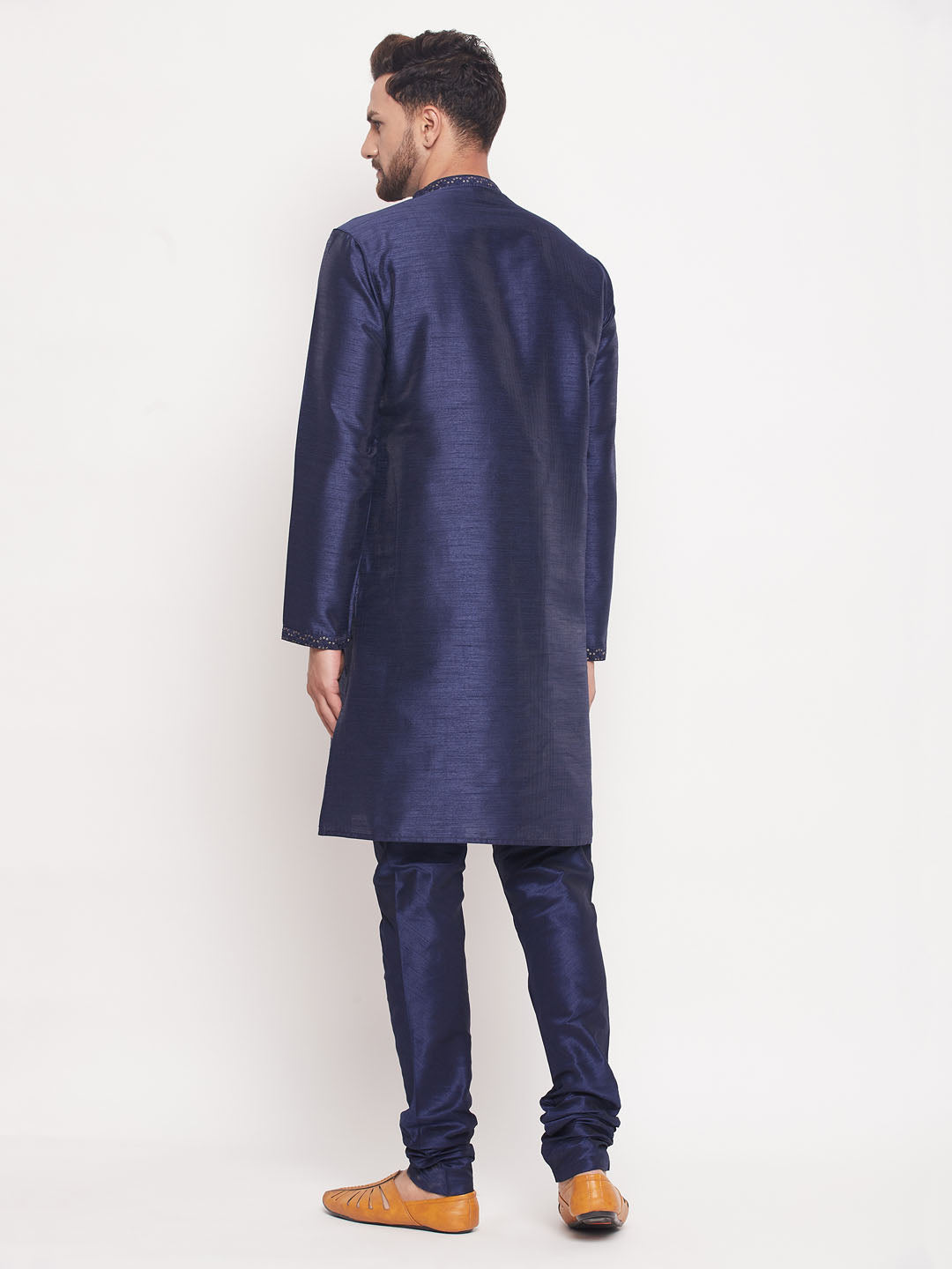 VM by Vastramay Men's Navy Blue Silk Blend Kurta Pyjama Set - Distacart