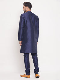 Thumbnail for VM by Vastramay Men's Navy Blue Silk Blend Kurta Pyjama Set - Distacart
