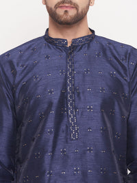 Thumbnail for VM by Vastramay Men's Navy Blue Silk Blend Kurta Pyjama Set - Distacart