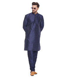 Thumbnail for VM by Vastramay Men's Navy Blue Silk Blend Kurta Pyjama Set - Distacart
