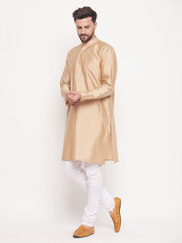 Thumbnail for VM by Vastramay Men's Beige And White Silk Blend Kurta Pyjama Set - Distacart