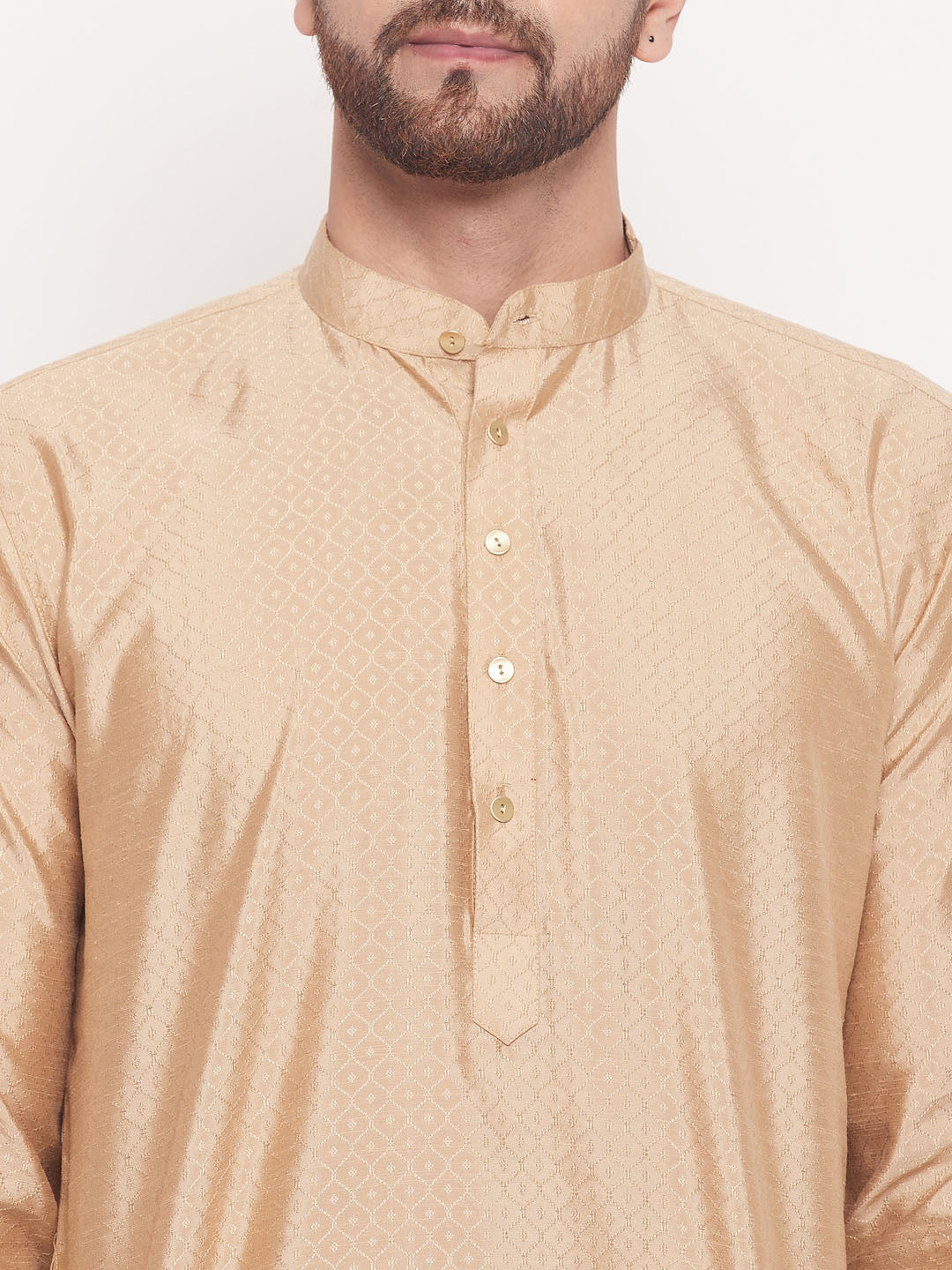 VM by Vastramay Men's Beige And White Silk Blend Kurta Pyjama Set - Distacart