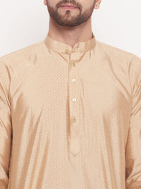 Thumbnail for VM by Vastramay Men's Beige And White Silk Blend Kurta Pyjama Set - Distacart