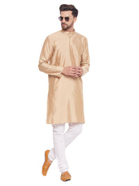 Thumbnail for VM by Vastramay Men's Beige And White Silk Blend Kurta Pyjama Set - Distacart