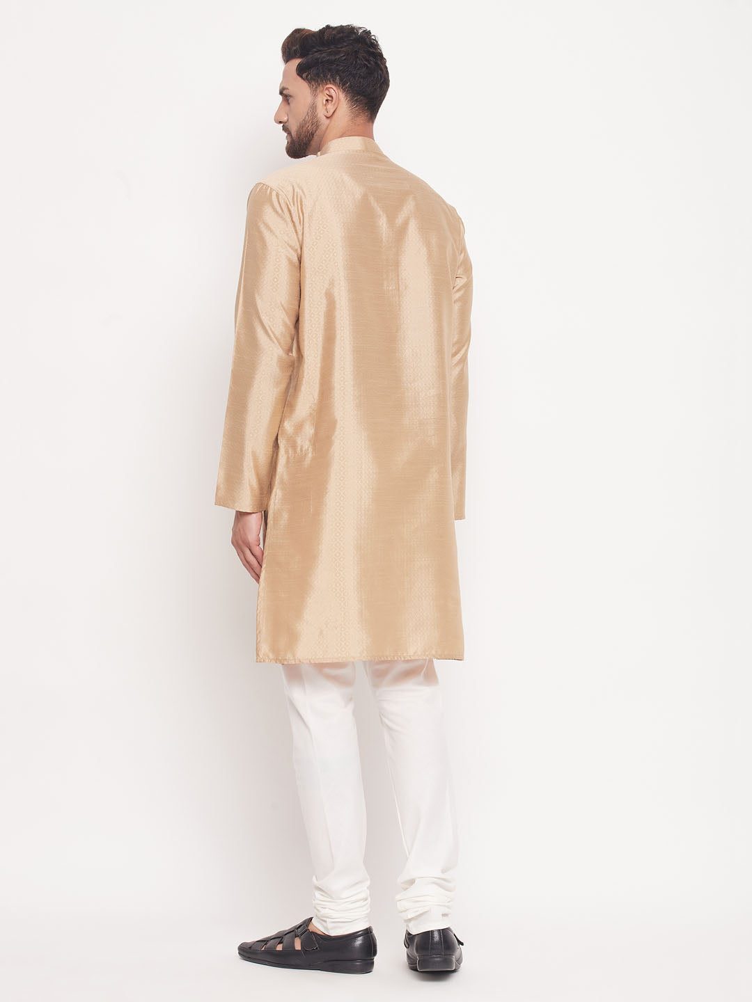 VM by Vastramay Men's Beige And Cream Silk Blend Kurta Pyjama Set - Distacart