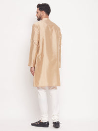 Thumbnail for VM by Vastramay Men's Beige And Cream Silk Blend Kurta Pyjama Set - Distacart