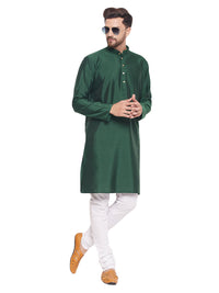Thumbnail for VM by Vastramay Men's Green And White Silk Blend Kurta Pyjama Set - Distacart
