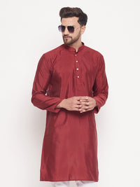 Thumbnail for VM by Vastramay Men's Maroon Silk Blend Kurta - Distacart