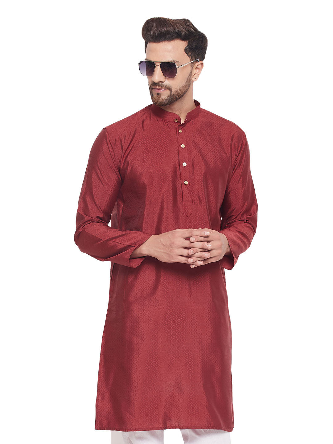 VM by Vastramay Men's Maroon Silk Blend Kurta - Distacart