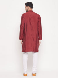 Thumbnail for VM by Vastramay Men's Maroon And White Silk Blend Kurta Pyjama Set - Distacart