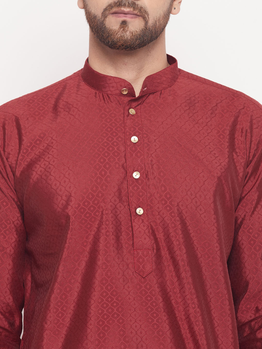 VM by Vastramay Men's Maroon And White Silk Blend Kurta Pyjama Set - Distacart