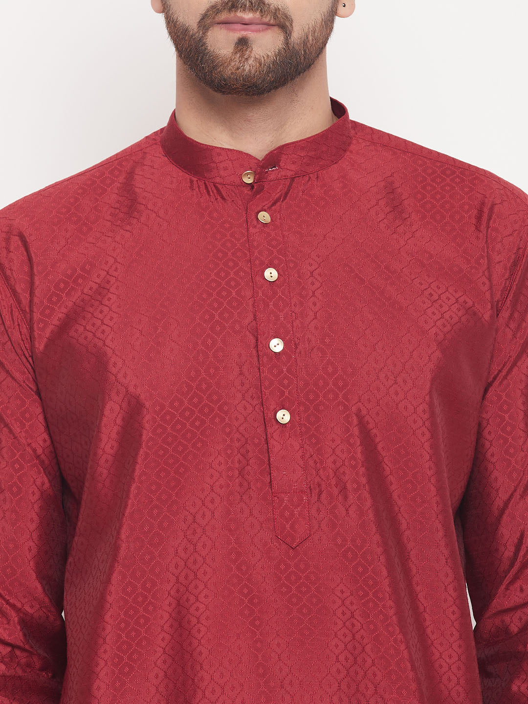 VM by Vastramay Men's Maroon And Cream Silk Blend Kurta Pyjama Set - Distacart