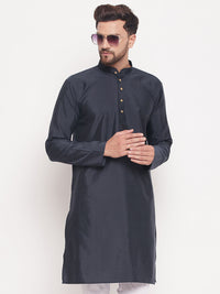 Thumbnail for VM by Vastramay Men's Navy Blue Silk Blend Kurta - Distacart