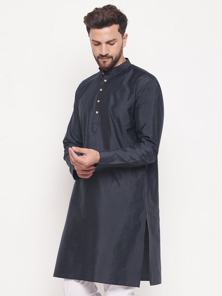 VM by Vastramay Men's Navy Blue Silk Blend Kurta - Distacart