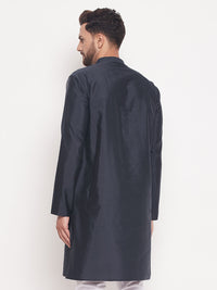 Thumbnail for VM by Vastramay Men's Navy Blue Silk Blend Kurta - Distacart