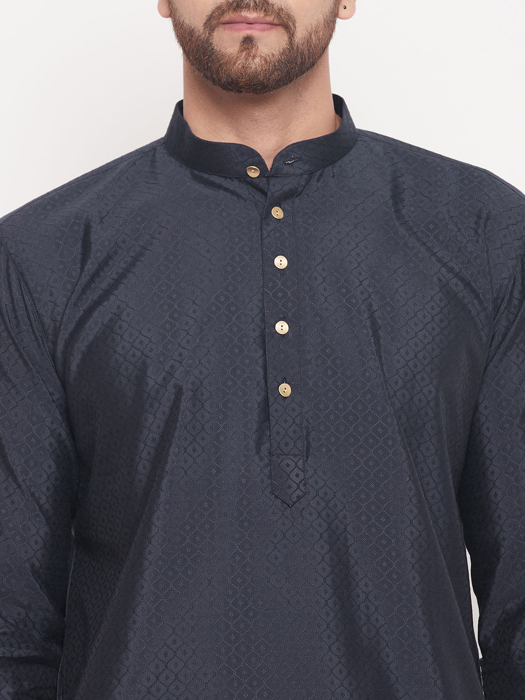 VM by Vastramay Men's Navy Blue Silk Blend Kurta - Distacart