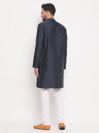 Thumbnail for VM by Vastramay Men's Navy Blue And White Silk Blend Kurta Pyjama Set - Distacart