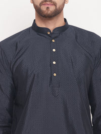 Thumbnail for VM by Vastramay Men's Navy Blue And White Silk Blend Kurta Pyjama Set - Distacart