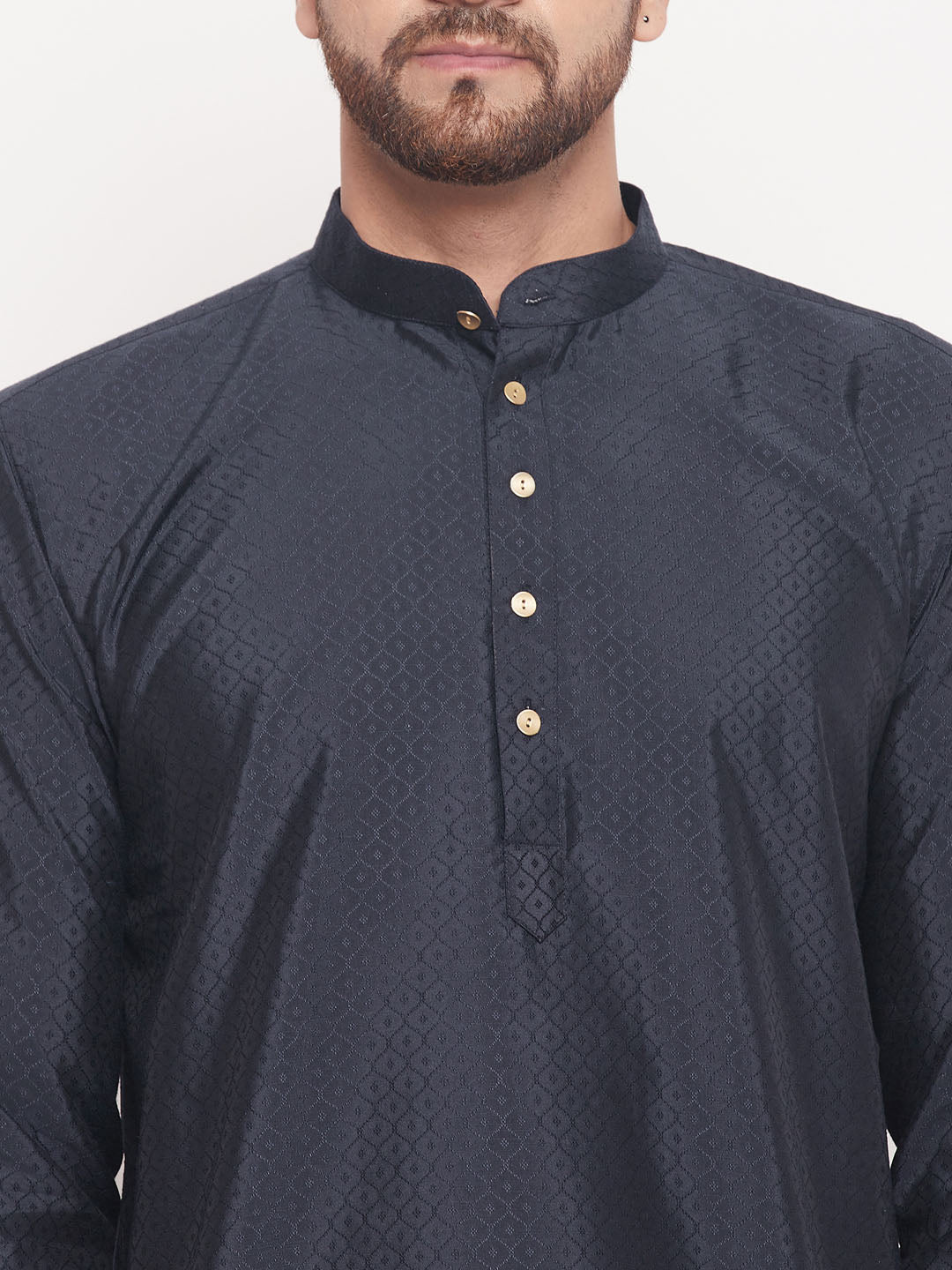 VM by Vastramay Men's Navy Blue And Cream Silk Blend Kurta Pyjama Set - Distacart