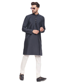 Thumbnail for VM by Vastramay Men's Navy Blue And Cream Silk Blend Kurta Pyjama Set - Distacart