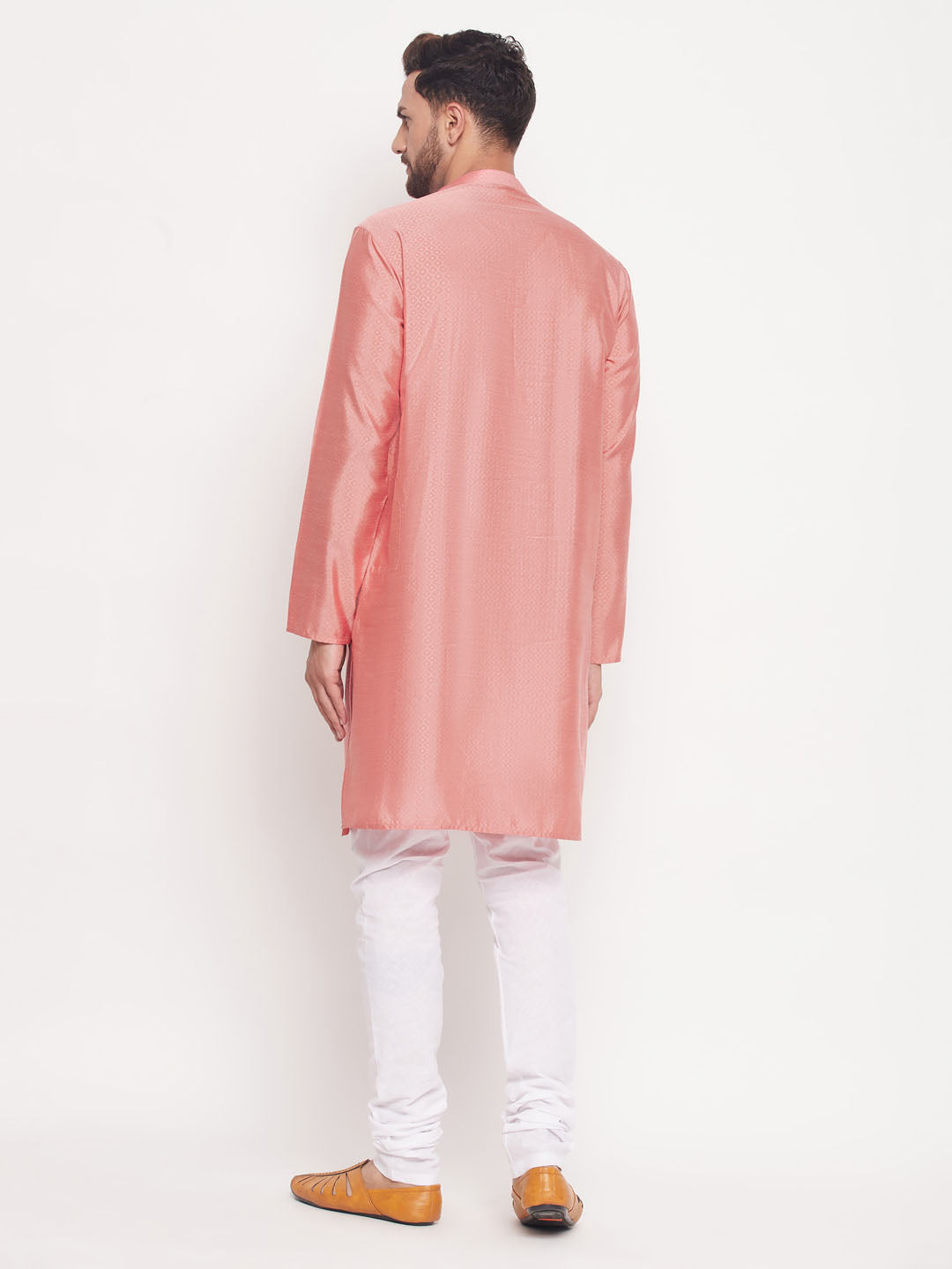 VM by Vastramay Men's Pink And White Silk Blend Kurta Pyjama Set - Distacart