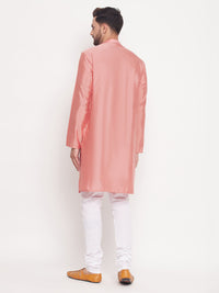 Thumbnail for VM by Vastramay Men's Pink And White Silk Blend Kurta Pyjama Set - Distacart