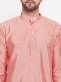 Thumbnail for VM by Vastramay Men's Pink And White Silk Blend Kurta Pyjama Set - Distacart