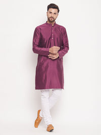 Thumbnail for VM by Vastramay Men's Purple And White Silk Blend Kurta Pyjama Set - Distacart