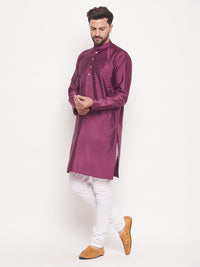 Thumbnail for VM by Vastramay Men's Purple And White Silk Blend Kurta Pyjama Set - Distacart