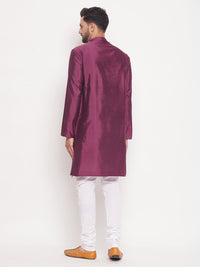 Thumbnail for VM by Vastramay Men's Purple And White Silk Blend Kurta Pyjama Set - Distacart