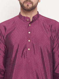 Thumbnail for VM by Vastramay Men's Purple And White Silk Blend Kurta Pyjama Set - Distacart