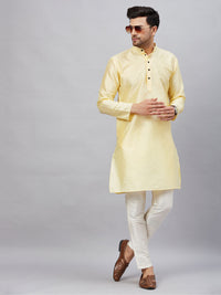 Thumbnail for VM by Vastramay Men's Beige And Cream Silk Blend Kurta Pyjama Set - Distacart
