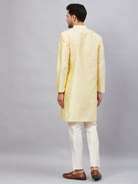 Thumbnail for VM by Vastramay Men's Beige And Cream Silk Blend Kurta Pyjama Set - Distacart