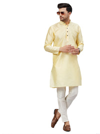 Thumbnail for VM by Vastramay Men's Beige And Cream Silk Blend Kurta Pyjama Set - Distacart