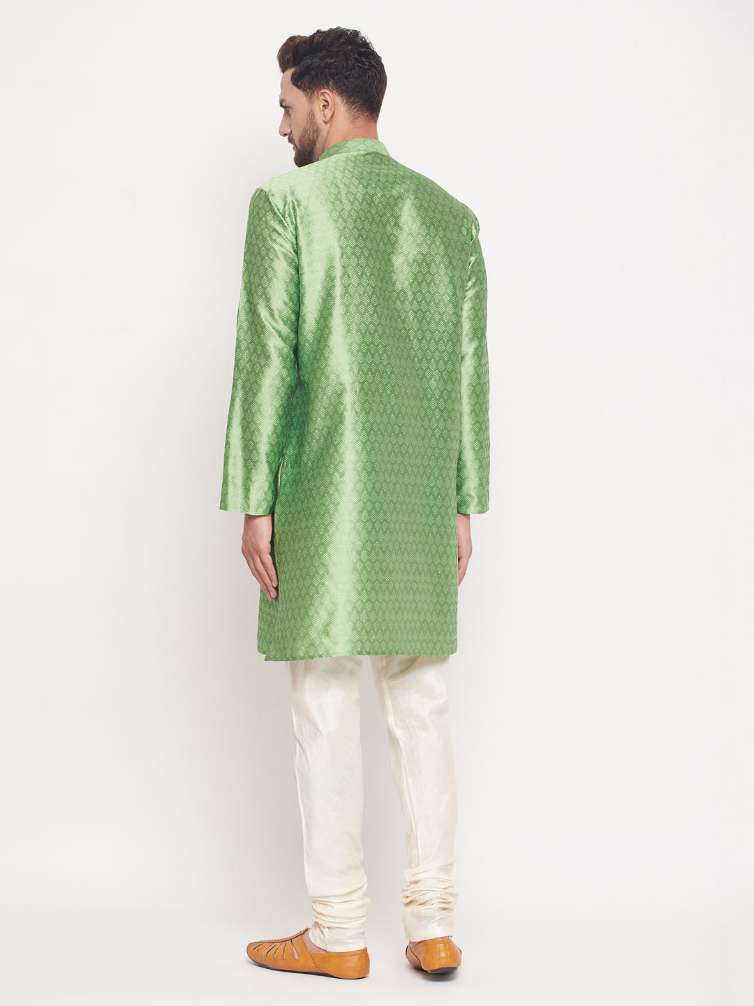 VM by Vastramay Men's Mint Green And Cream Silk Blend Kurta Pyjama Set - Distacart