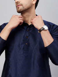 Thumbnail for VM by Vastramay Men's Navy Blue And Cream Silk Blend Kurta Pyjama Set - Distacart