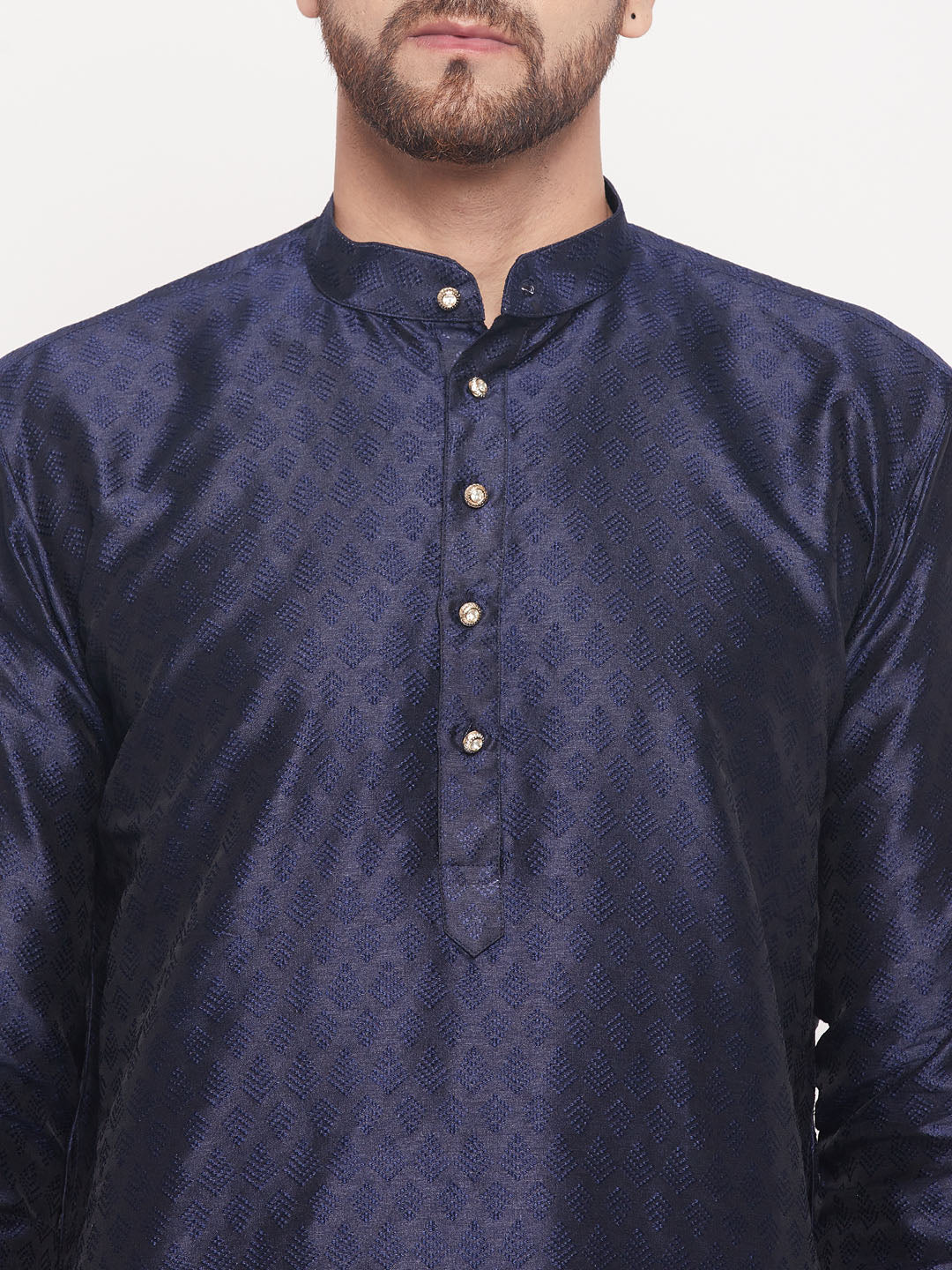 VM by Vastramay Men's Navy Blue And Cream Silk Blend Kurta Pyjama Set - Distacart