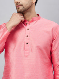 Thumbnail for VM by Vastramay Men's Pink And Cream Silk Blend Kurta Pyjama Set - Distacart