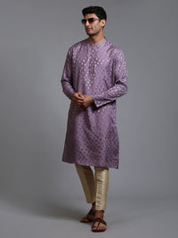 Thumbnail for VM by Vastramay Men's Purple And Gold Silk Blend Kurta Pyjama Set - Distacart