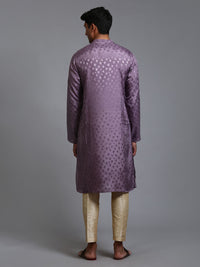 Thumbnail for VM by Vastramay Men's Purple And Gold Silk Blend Kurta Pyjama Set - Distacart