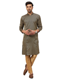 Thumbnail for VM by Vastramay Men's Black And Rose Gold Silk Blend Kurta Pyjama Set - Distacart