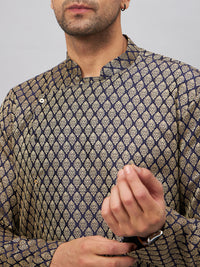 Thumbnail for VM by Vastramay Men's Blue And Rose Gold Silk Blend Kurta Pyjama Set - Distacart