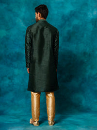 Thumbnail for VM by Vastramay Men's Green And Rose Gold Silk Blend Kurta Pyjama Set - Distacart