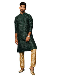 Thumbnail for VM by Vastramay Men's Green And Rose Gold Silk Blend Kurta Pyjama Set - Distacart